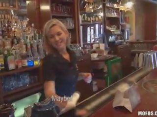 Bartender sucks penis behind counter