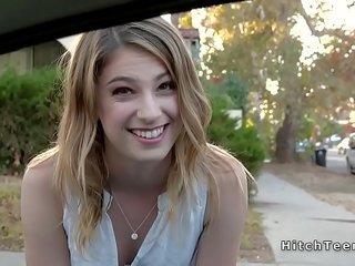 Thankful blonde teen hitchhiker fucks strangers manhood